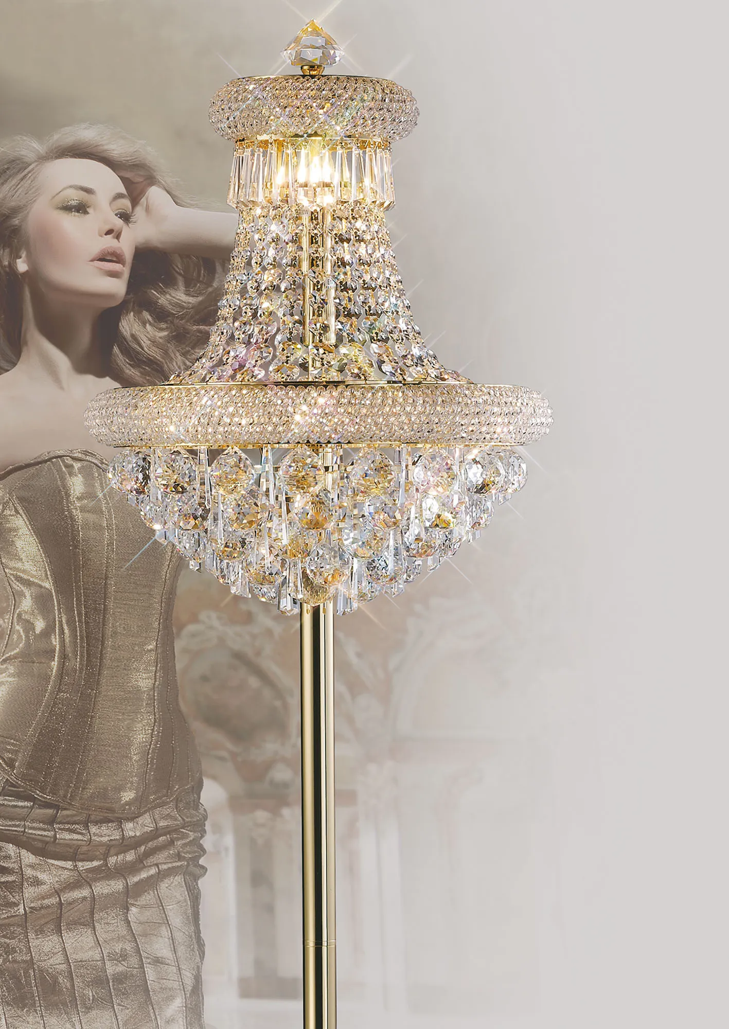 Alexandra Polished Chrome Crystal Floor Lamps Diyas Designer Floor Lamps 